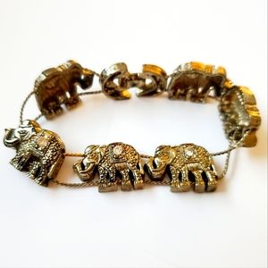 Vintage Bejewelled Elephant Slider Charm Bracelet Rhinestones Rustic Tribal Boho